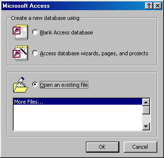 [Access startup window]