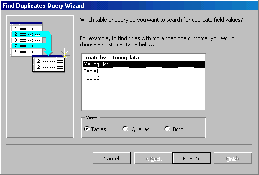 Find Duplicates Query Wizard