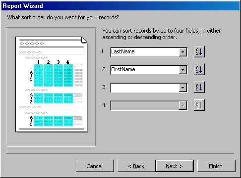 [Report Wizard dialog box]