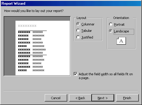 [Report Wizard dialog box]