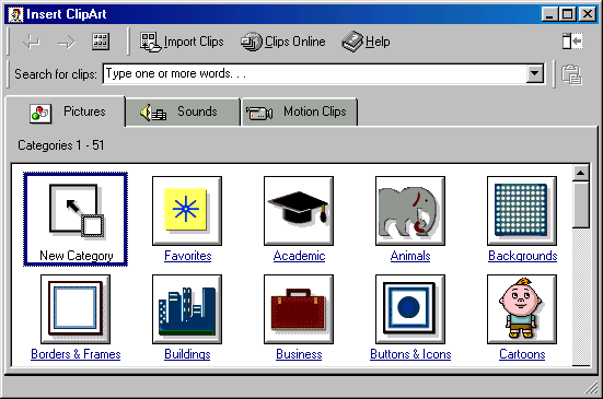 [Insert ClipArt dialog box]