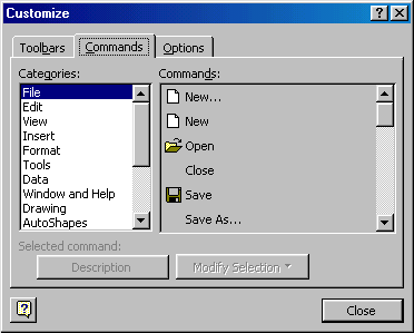 [customize toolbars dialog box]