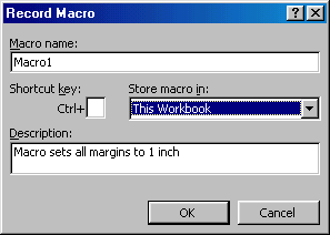 [Record Macro dialog box]