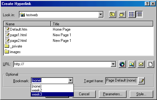 [Create Hyperlink dialog box]