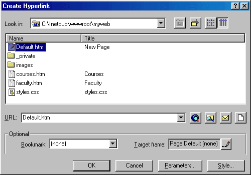[Create Hyperlink dialog box]