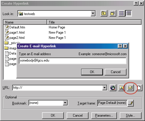 [Create E-mail Hyperlink dialog box]
