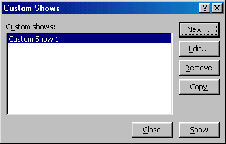 [Custom Shows dialog box]