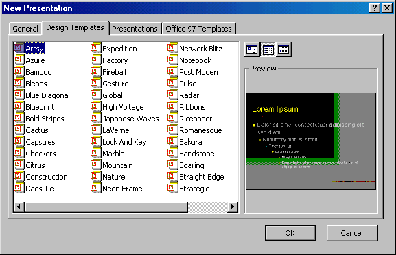 [New Presentation dialog box]