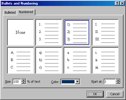 [Bullets and Numbering dialog box]