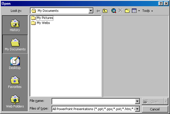 [Open existing presentation dialog box]