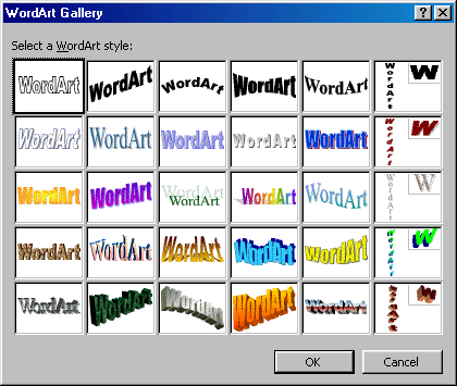 [WordArt Gallery dialog box]