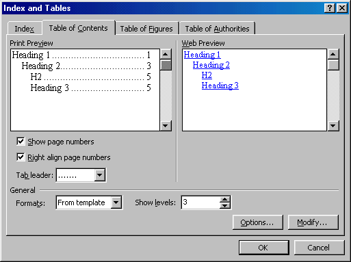 [Index and Tables window]