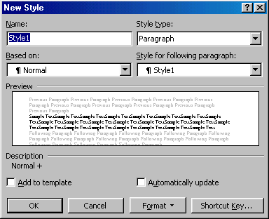 [New Style dialog box]