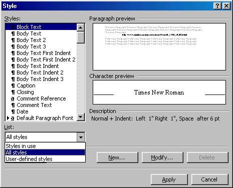 [Style dialog box]