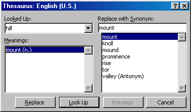 [Thesaurus dialog box]