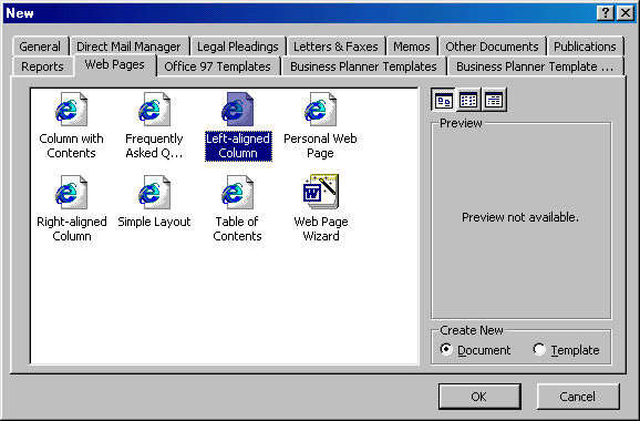 [New web template dialog box]
