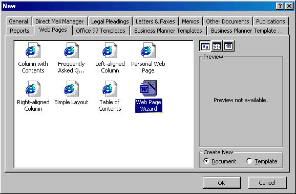 [New Web Page dialog box]