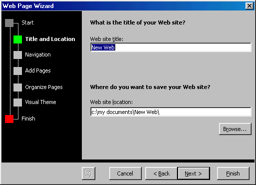 [Web Page Wizard dialog box]