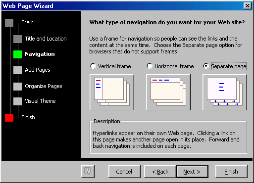 [Web Page Wizard dialog box]