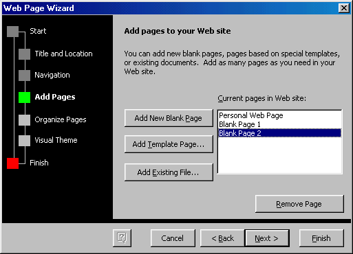 [Web Page Wizard dialog box]