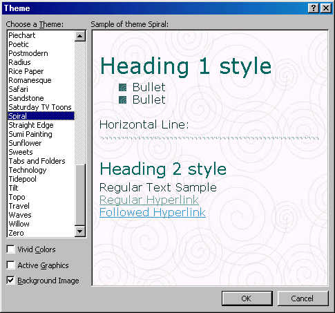 [Web Theme dialog box]